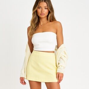 H&M Yellow Tweed Mini Skirt Size 16 EUR 46 Lined Retro Mod Style Made in Romania